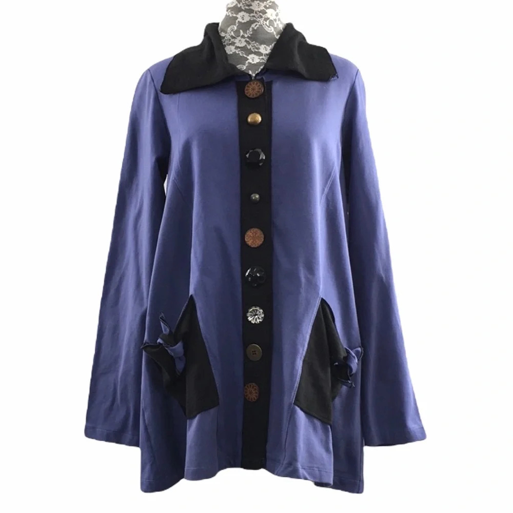 Neon Buddha Blue Black Button Front Shirt